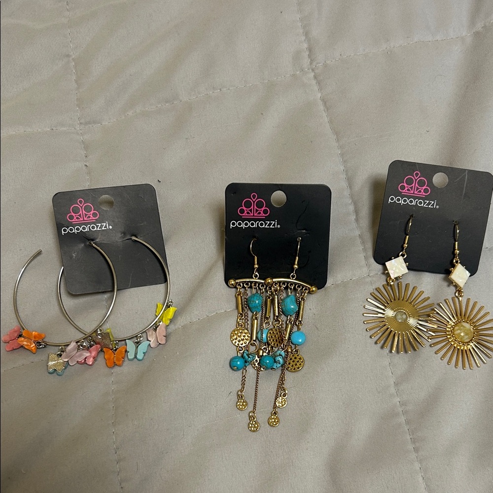 Paparazzi Vibrant Earring Trio with Gold and Turquoise Bundle